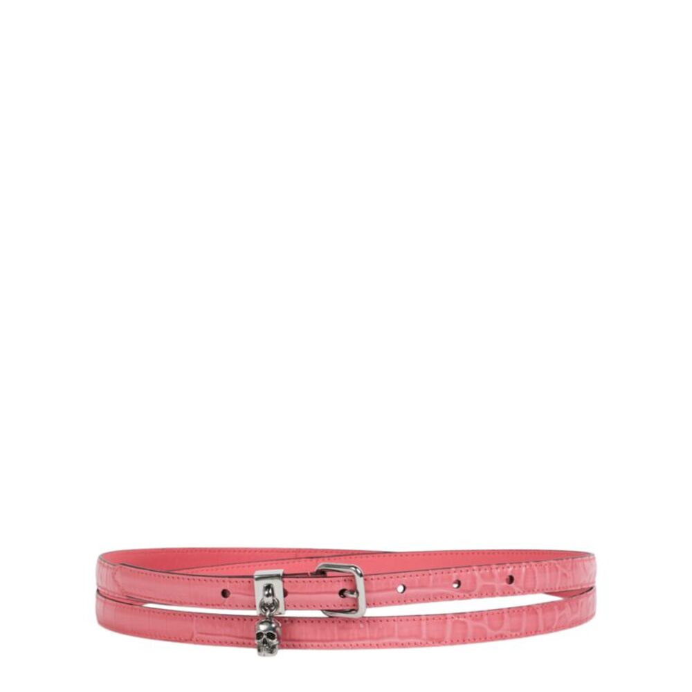 Alexander McQueen Thin Double Wrap Skull Belt Pink Womens
